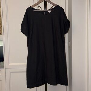 EAST 100% Linen Charcoal Gray Short Sleeve Scoop Neck Shift Tunic Dress Size 12